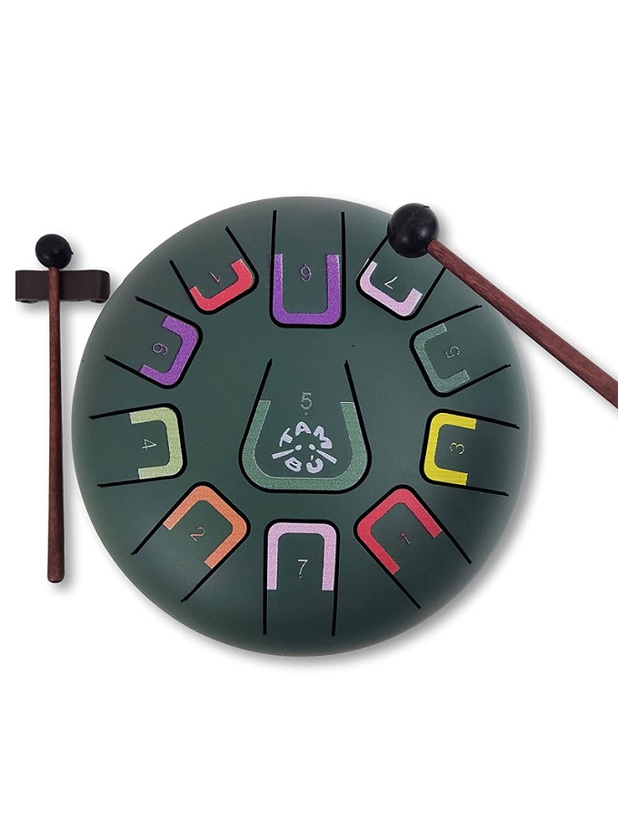 Tambú instrumento musical verde, tambor de lenguas Saltimbanquikids